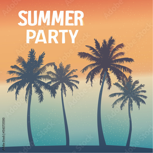 Silhouette of palm trees against a vibrant sunset sky for a summer party event