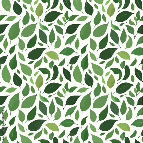 Seamless pattern of various green leaves on a white background, natural design.