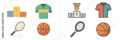 Sports equipment and awards displayed in a colorful graphic illustration highlighting various athletic activities