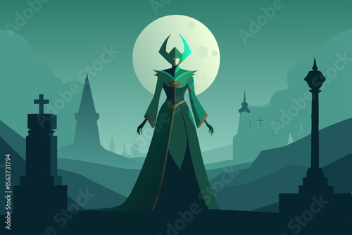 vector illustration of a cemetery in the night