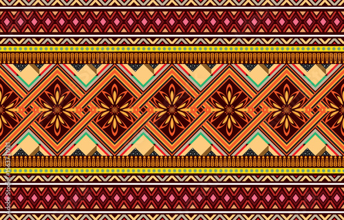 tribal ethnic themes geometric seamless background with a Peruvian american indigenous pattern. Textile print with rich native American tribal themes in an ethnic traditional style. Clothing with Nava