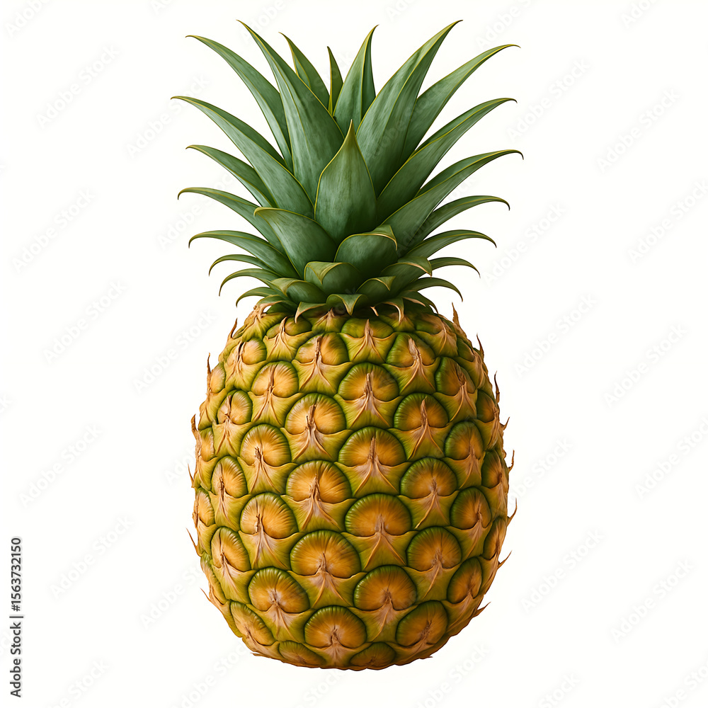 Fototapeta premium Realistic Pineapple Whole Isolated on White