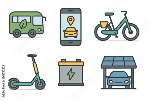 Eco-friendly transportation options including electric vehicles, bicycles, and mobile technology for urban commuting