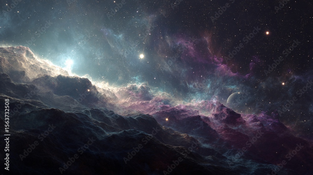 Obraz premium Magnificent Nebula Landscape with Stars and Cosmic Clouds in Deep Space Universe