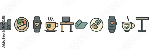 Healthy lifestyle icons representing wellness, fitness, and nutrition habits