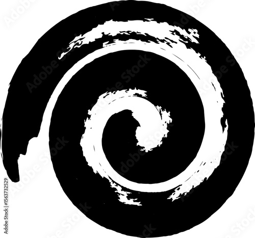 Circle design element with distress texture. Black brush stroke. Vector illustration isolated on white background.