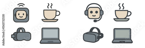 Digital devices and coffee elements highlighting modern workspace and technology advancements for remote work