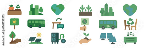 Iconic representations of sustainability and eco-friendly practices promoting a greener urban lifestyle