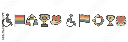 Icons representing inclusivity, diversity, and celebration of equality among communities worldwide