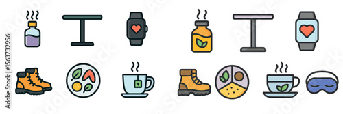 Iconic representations of wellness and healthy lifestyle choices for daily routines and activities