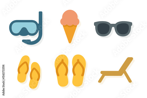 Enjoying a sunny day at the beach with snorkeling gear, ice cream, and beach essentials
