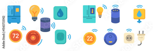 Smart home devices showcase various appliances and controls for modern living environments and convenience options