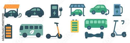 Electric vehicles and charging solutions displayed in a modern graphic design showcasing eco-friendly transportation options