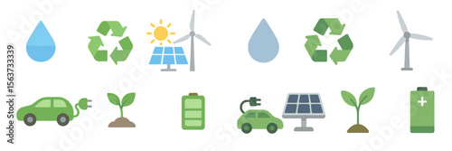 Eco-friendly icons representing sustainability, renewable energy, and environmental conservation practices for modern living