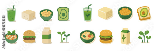 Variety of healthy plant-based foods displayed in an artistic arrangement suitable for a modern diet or lifestyle