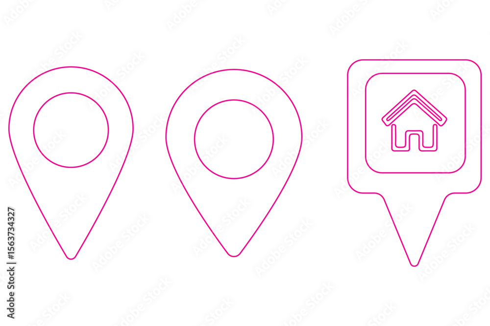 Fototapeta premium location icon, map pin icons in outline, black, and red styles. for maps, GPS, navigation apps, location markers, address indications, and geolocation interfaces