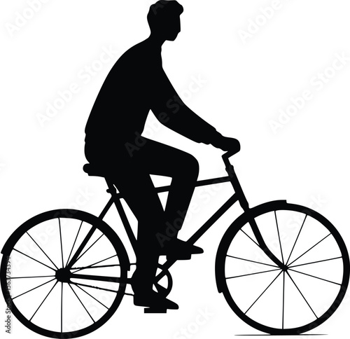 Silhouette of a casually dressed person riding a bicycle, emphasizing motion and simplicity