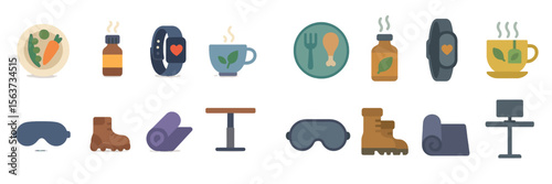 Healthy lifestyle icons representing wellness, fitness, and nutrition choices in a colorful and modern style