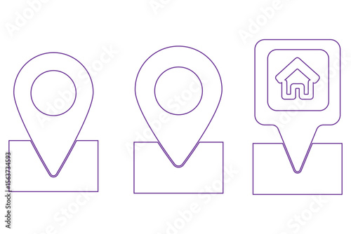 location icon, map pin icons in outline, black, and red styles. for maps, GPS, navigation apps, location markers, address indications, and geolocation interfaces 