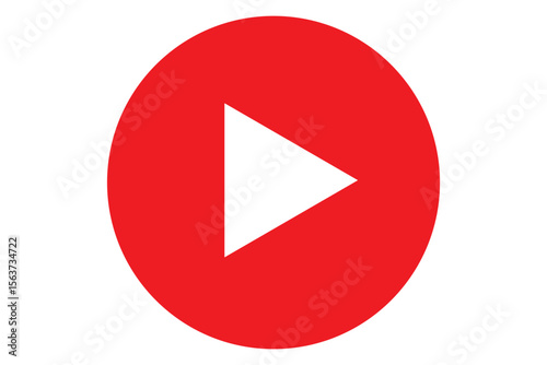 Play video red button icon, sign isolated on white background. Trendy circle play button icon in flat style. Radio symbol, video player, arrow.