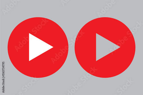 Play video red button icon, sign isolated on white background. Trendy circle play button icon in flat style. Radio symbol, video player, arrow.