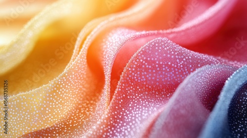 Wrinkled, iridescent fabric with shimmering, tiny dots