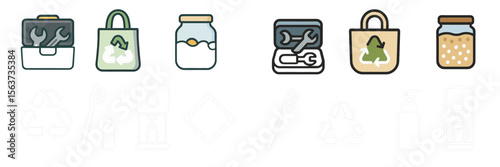 Tools and containers used for eco-friendly practices in daily life activities during daytime