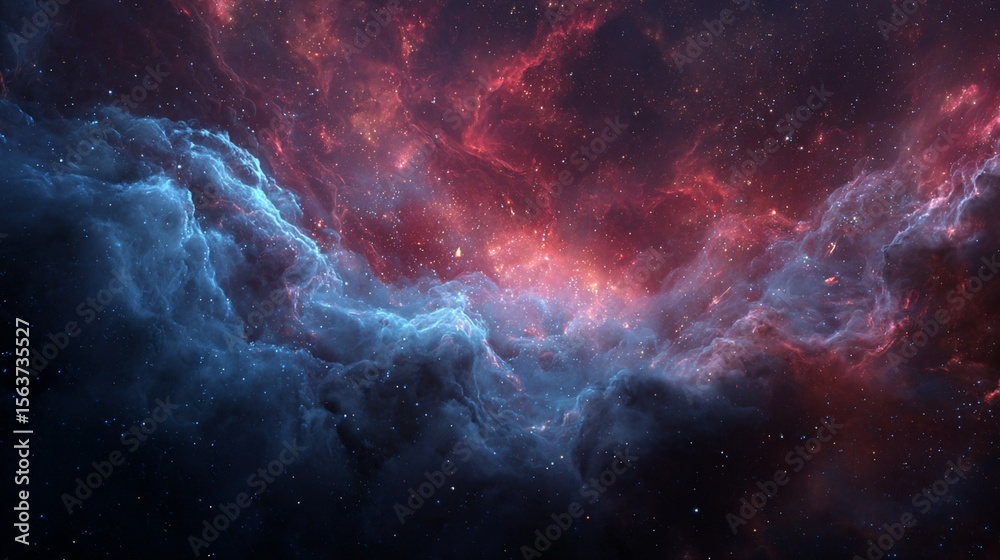 Fototapeta premium Majestic cosmic cloudscape with vibrant blue and red nebula formations in space