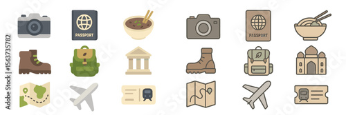 Travel essentials for an adventurous journey featuring gear, cuisine, and landmarks