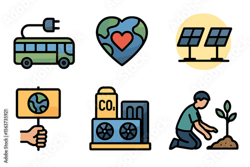 Exploring renewable energy symbols through illustrations showcasing eco-friendly initiatives and sustainability efforts across the globe