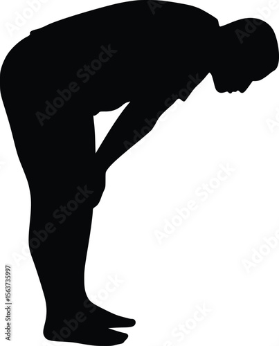 Silhouette of a person hunched forward, head lowered, conveying introspection or tiredness
