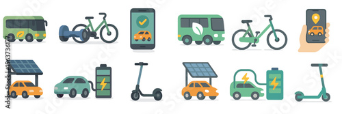 Sustainable transportation options in urban environments showcasing electric vehicles and cycling
