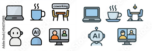 Coworking space with technology elements highlighting collaboration and artificial intelligence in a modern environment