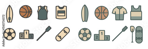 Various sports icons highlighting different athletic activities and equipment in a minimalistic style