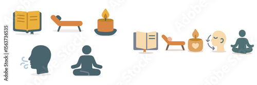 Wellness and relaxation activities in a serene setting focusing on mindfulness, reading, and meditation practices