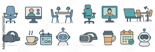 Office workspace design featuring technology and robotics in a modern setting