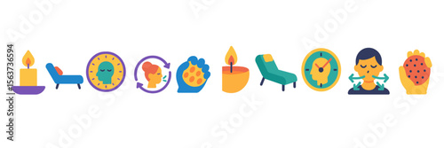 Relaxation techniques and self-care icons for stress relief