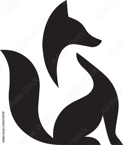 Minimalist Black Fox Icon Vector Illustration for Wildlife and Nature Design