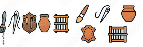 Craft techniques and tools displayed for pottery and leatherwork at a creative workshop event