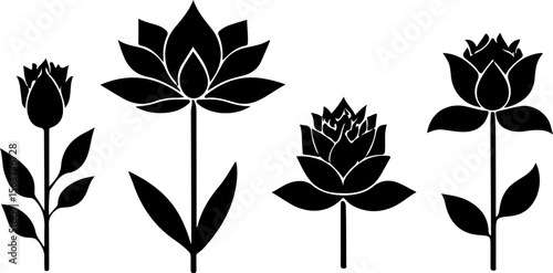 Water Lily Silhouette Vector Set, Water Lily Outline Vector Art, Water Lily Flower Silhouette Collection, Set of Water Lily Vector Illustrations, Botanical Water Lily Silhouette Set, Minimalist Water 