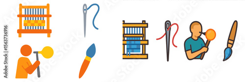 Craftsmanship showcased through weaving and painting activities in a creative workshop environment
