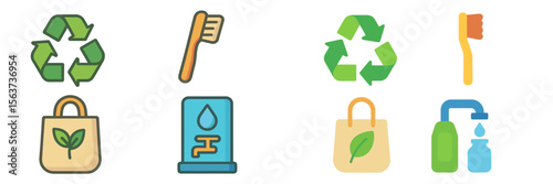 Eco-friendly symbols promoting sustainability practices in daily life and environmental awareness