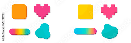 Colorful geometric shapes on a white background, displaying various forms and colors in a playful arrangement