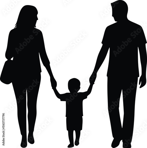 Silhouette of a family of three walking hand in hand, symbolizing unity and bonding

