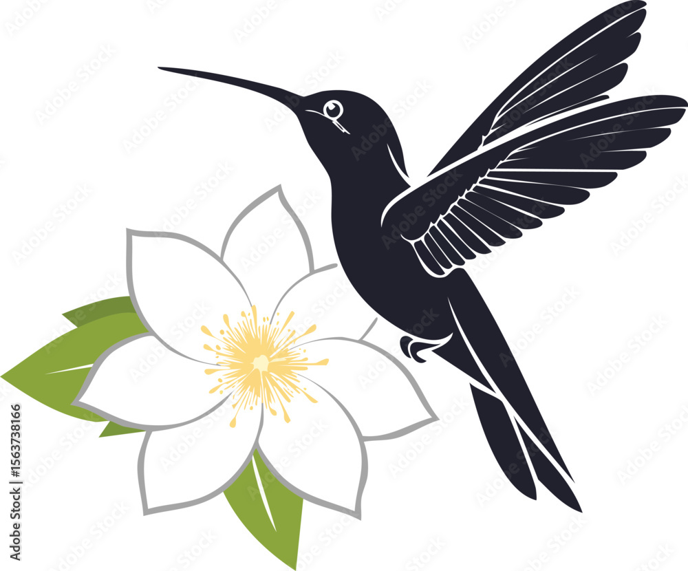 Obraz premium Elegant Hummingbird Silhouette Vector EPS Birds in Flight, Floral Design, Nature Illustration