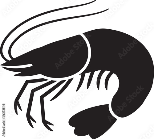 Shrimp silhouette, shrimp icon, sea lobster, seafood shrimp silhouette vector