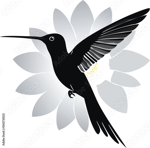Hummingbird Silhouette Vector EPS Elegant Birds Design, Floral Background, Motion Blurred Wings