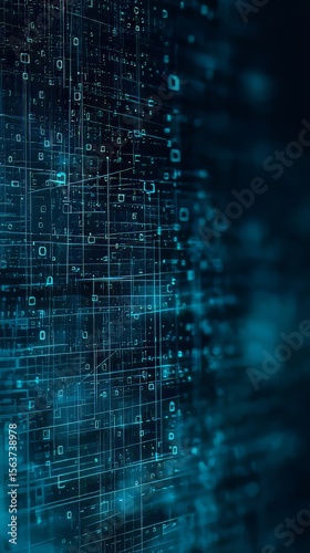 Data Connectivity in Abstract Blue: Cybernetic Tech Art and AI Dreams