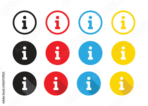 Collection of information, service, guide sign icons in different colors for web or app with line style on white background