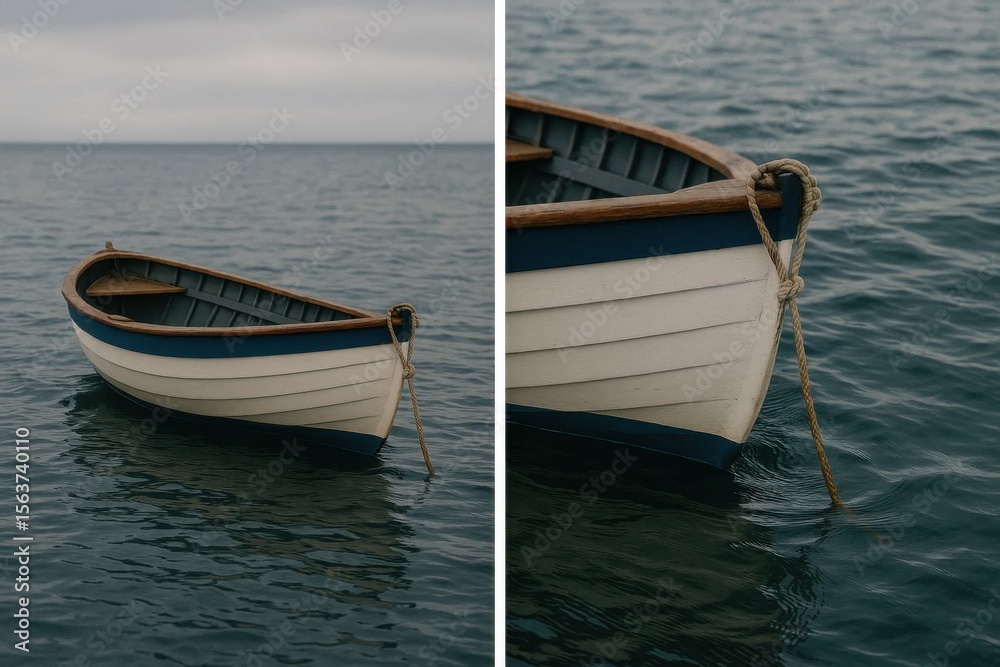 Fototapeta premium A small boat floating on top of a body of water